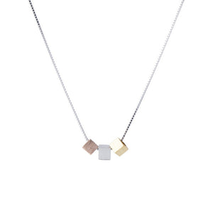 925 Sterling Silver 3 colors Puffy Cubes Necklace Rhodium