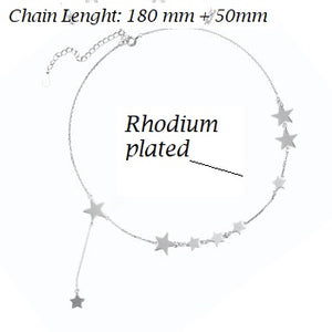 925 Sterling Silver STARS Necklace Rhodium