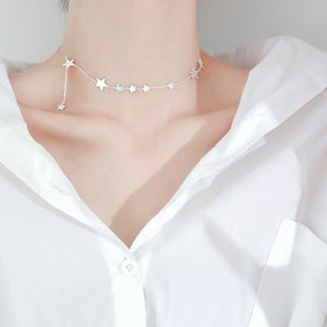 925 Sterling Silver STARS Necklace Rhodium