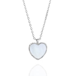 925 Sterling Silver Heart Necklace Rhodium Mother of pearl