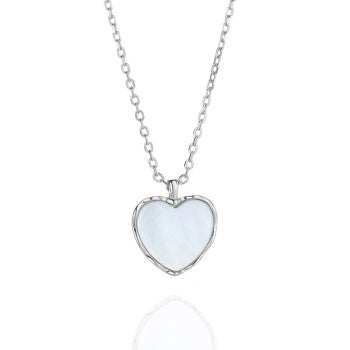925 Sterling Silver Heart Necklace Rhodium Mother of pearl