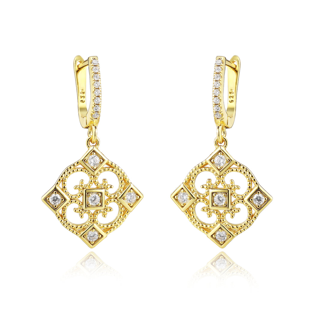 Silver 925 Yellow-Round Earrings Made with AAA-Zircon Round stones