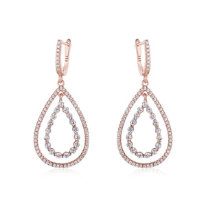 Silver 925 Yellow/Rose-Drop Earrings Made with AAA-Zircon Round stones