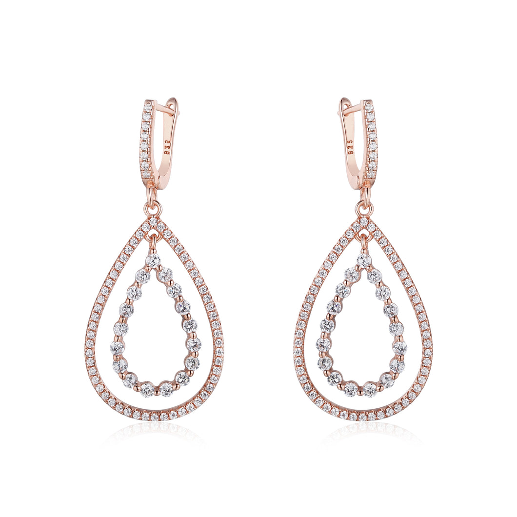 Silver 925 Yellow/Rose-Drop Earrings Made with AAA-Zircon Round stones