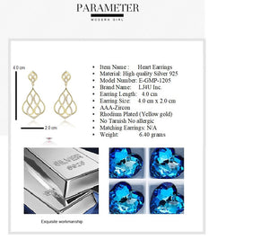 Silver 925 Yellow-Drop Earrings Made with AAA-Zircon Round stones
