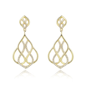 Silver 925 Yellow-Drop Earrings Made with AAA-Zircon Round stones