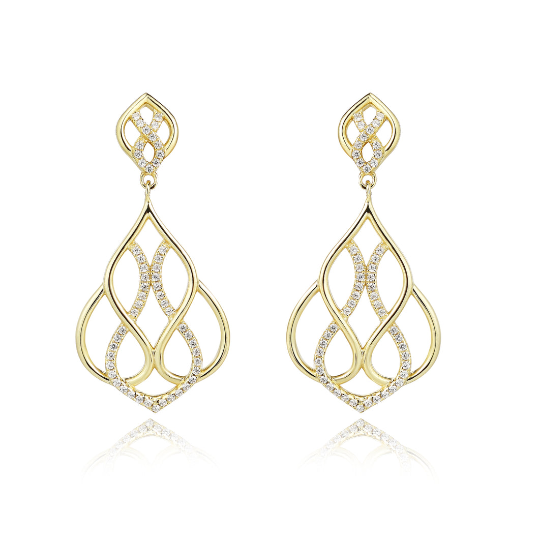 Silver 925 Yellow-Drop Earrings Made with AAA-Zircon Round stones
