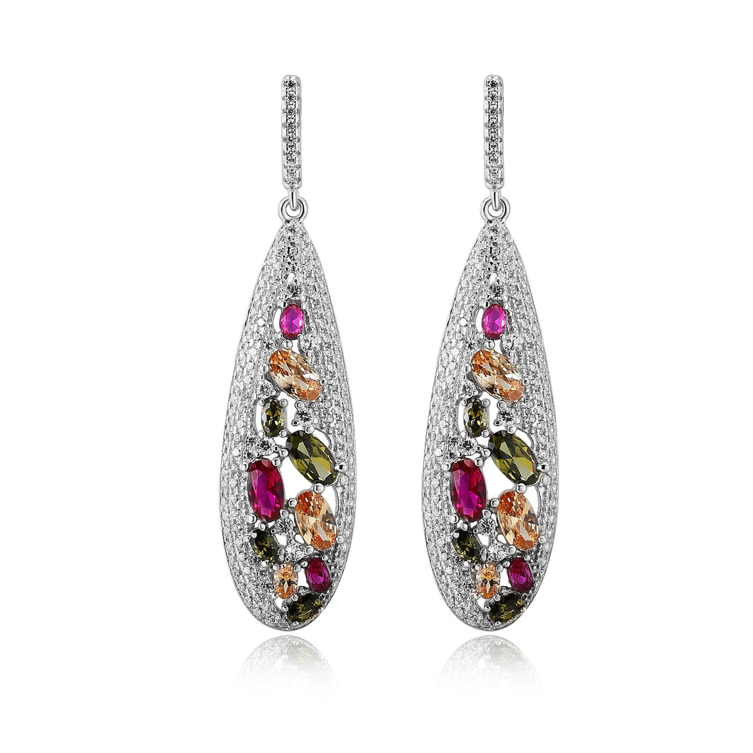 Silver 925 Drop Earrings Made with AAA-Zircon Round stones/Topaz