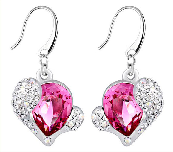 Stainless Steel Heart Earrings Made with Crystal from SWAROVSKI®-Rose
