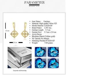 Silver 925 Yellow-Round Earrings Made with AAA-Zircon Round stones