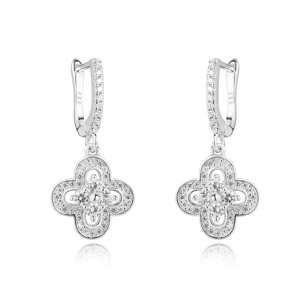 925 Sterling Silver Leaf Pave Earrings Made with AAA-Zircon