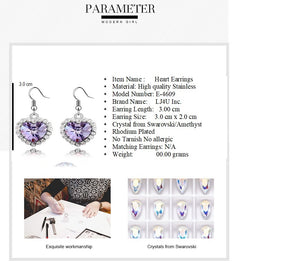 Stainless Steel Heart Earrings Made with Crystal from SWAROVSKI®-Sapphire