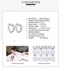 Stainless Steel Heart Earrings Made with Crystal from SWAROVSKI®-Blue Topaz