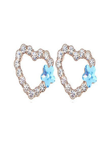 Stainless Steel Heart Earrings Made with Crystal from SWAROVSKI®-Blue Topaz