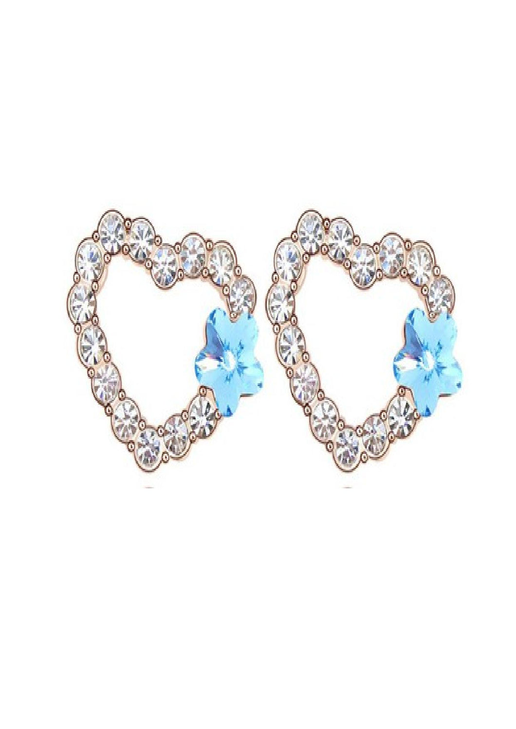 Stainless Steel Heart Earrings Made with Crystal from SWAROVSKI®-Blue Topaz