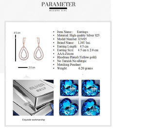 Silver 925 Yellow/Rose-Drop Earrings Made with AAA-Zircon Round stones