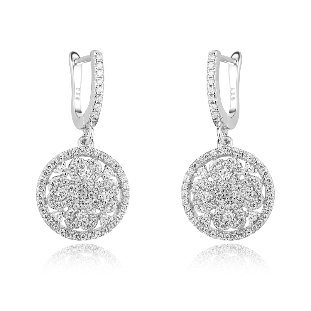 925 Sterling Silver Round Earrings Made with AAA-Zircon