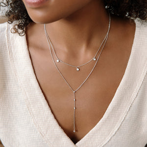 925 Sterling Silver Dangling Three Stones Bezel setting Necklace