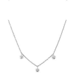 925 Sterling Silver Dangling Three Stones Bezel setting Necklace