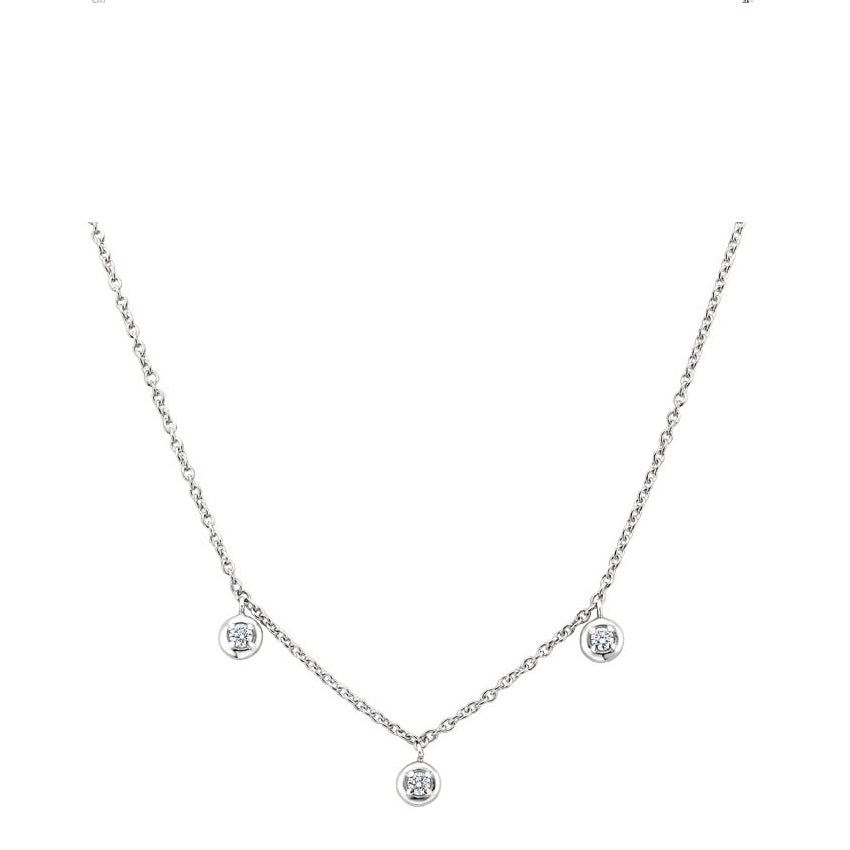 925 Sterling Silver Dangling Three Stones Bezel setting Necklace