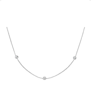 925 Sterling Silver Three Stones Bezel setting Necklace