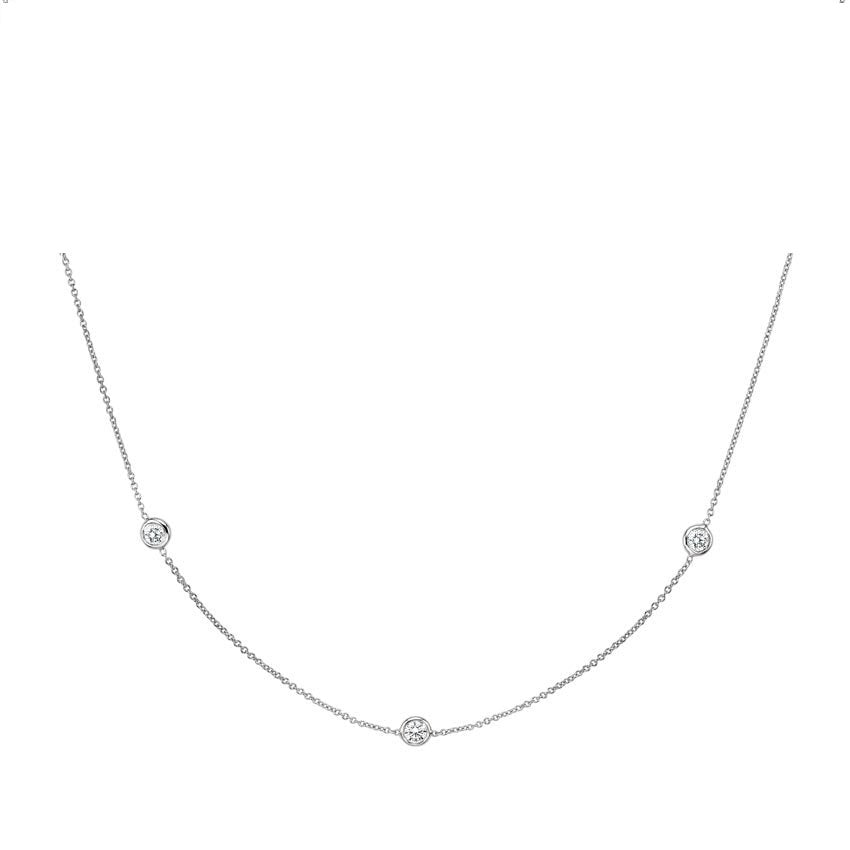 925 Sterling Silver Three Stones Bezel setting Necklace
