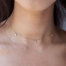 Load image into Gallery viewer, 925 Sterling Silver Dangling Three Stones Bezel setting Necklace in Yellow
