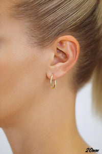 10K YELLOW GOLD CLASSIC SHINY POLISHED ROUND HOOP EARRINGS, 2mm TUBE Size 20 mm
