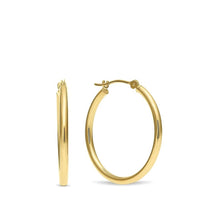 Charger l&#39;image dans la galerie, 10K YELLOW GOLD CLASSIC SHINY POLISHED ROUND HOOP EARRINGS, 2mm TUBE Size 20 mm
