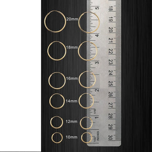 10K YELLOW GOLD CLASSIC SHINY POLISHED ROUND HOOP EARRINGS, 2mm TUBE Size 20 mm