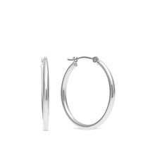 Charger l&#39;image dans la galerie, 10K WHITE GOLD CLASSIC SHINY POLISHED ROUND HOOP EARRINGS, 2mm TUBE 25mm
