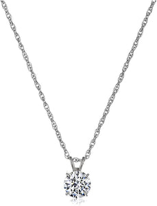 10K SOLID WHITE GOLD CLASSIC ROUND CUBIC ZIRCONIA SOLITAIRE PENDANT-6.5mm-1.00CT