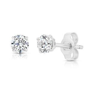 10K SOLID WHITE GOLD CLASSIC ROUND Cubic Zirconium Stud EARRINGS-3mm-0.20ctw.