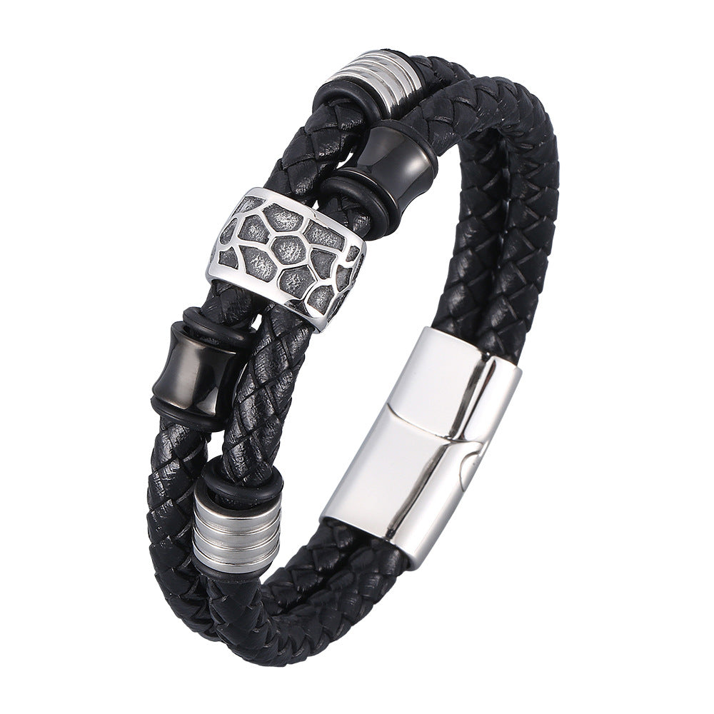 Fancy Stainless steel & Genuine Leather Bracelet