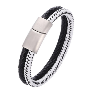 Fancy Stainless steel & Genuine Leather Bracelet