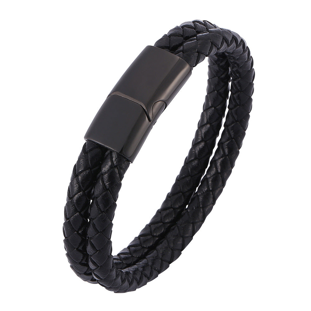 Fancy Stainless steel & Genuine Leather Bracelet