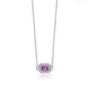 PINK SAPPHIRE HALO DIAMOND NECKLACE (0.30CTW) 14K Gold