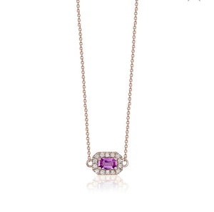 PINK SAPPHIRE HALO DIAMOND NECKLACE (0.30CTW) 14K Gold