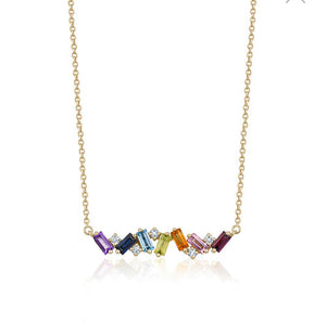 MULTI COLOR GEMSTONE NECKLACE DIAMOND (0.10CTW) 14K Gold