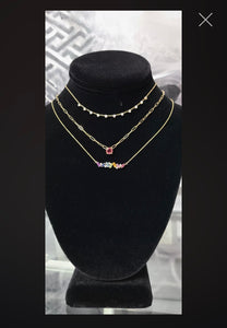 MULTI COLOR GEMSTONE NECKLACE DIAMOND (0.10CTW) 14K Gold