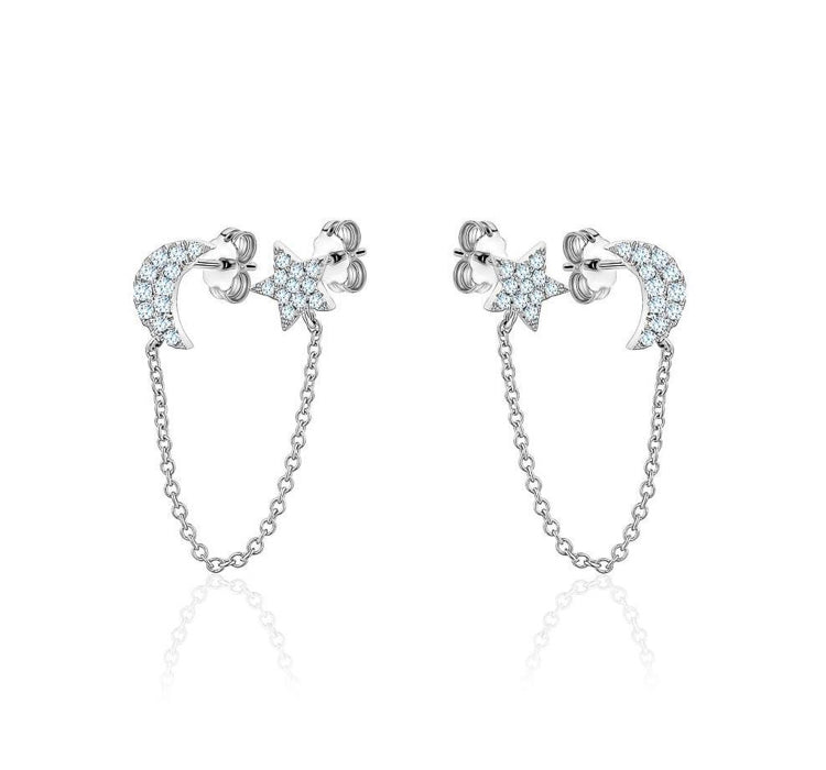 MOON STAR CHAIN  DIAMOND EARRINGS(0.25CTW) 14K Gold