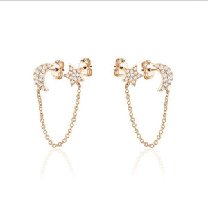 MOON STAR CHAIN  DIAMOND EARRINGS(0.25CTW) 14K Gold