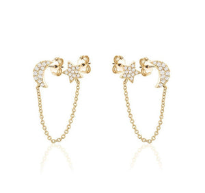 MOON STAR CHAIN  DIAMOND EARRINGS(0.25CTW) 14K Gold