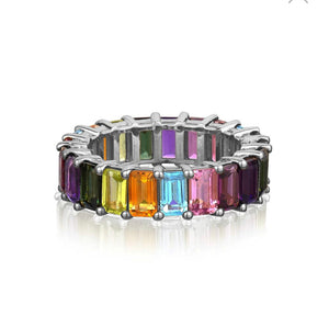 RAINBOW EMERALD CUT ETERNITY RING 14K Gold