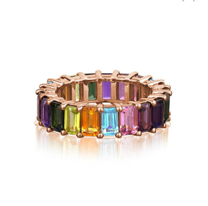 RAINBOW EMERALD CUT ETERNITY RING 14K Gold