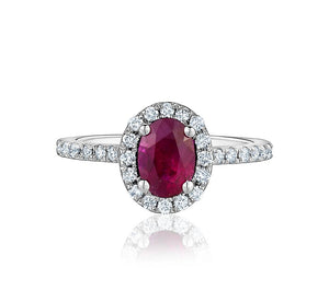 OVAL CUT RED RUBY HALO RING