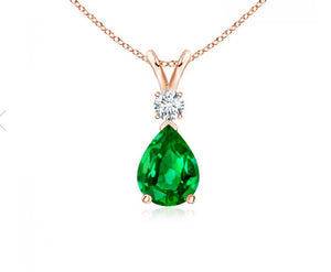 Emerald Pear shaped Pendant And  Diamond (0.15ctw.)