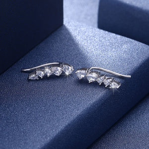 925 Sterling Silver Crawler Earrings Rhodium Women AAA Grade CZ Clear