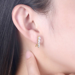 925 Sterling Silver Crawler Earrings Rhodium Women AAA Grade CZ Clear