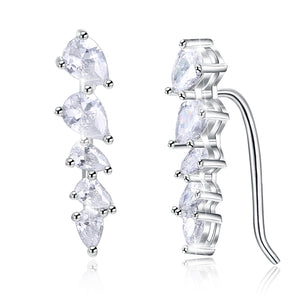 925 Sterling Silver Crawler Earrings Rhodium Women AAA Grade CZ Clear